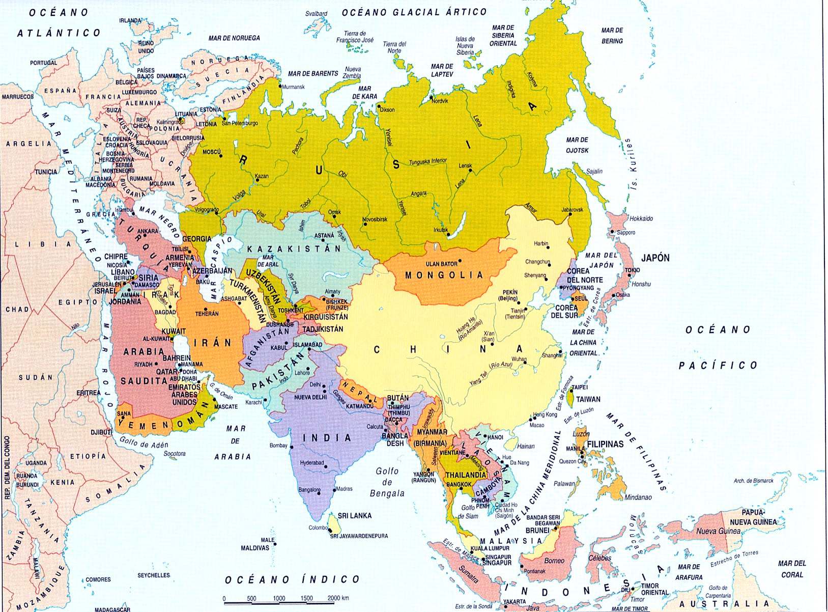 Información e imágenes con Mapas de Asia Político, Físico y para