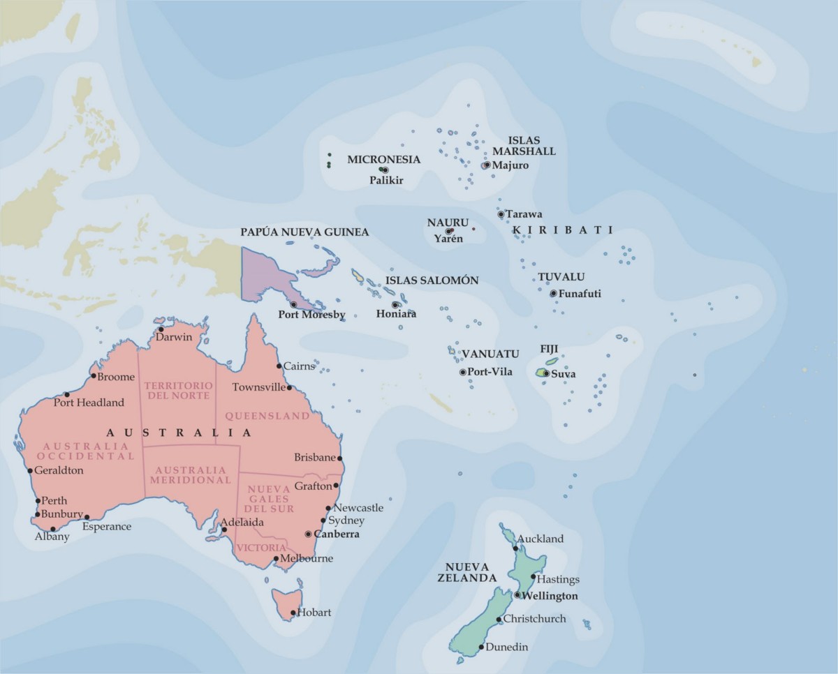 Información e imágenes con mapas de Oceanía y paises: fisicos