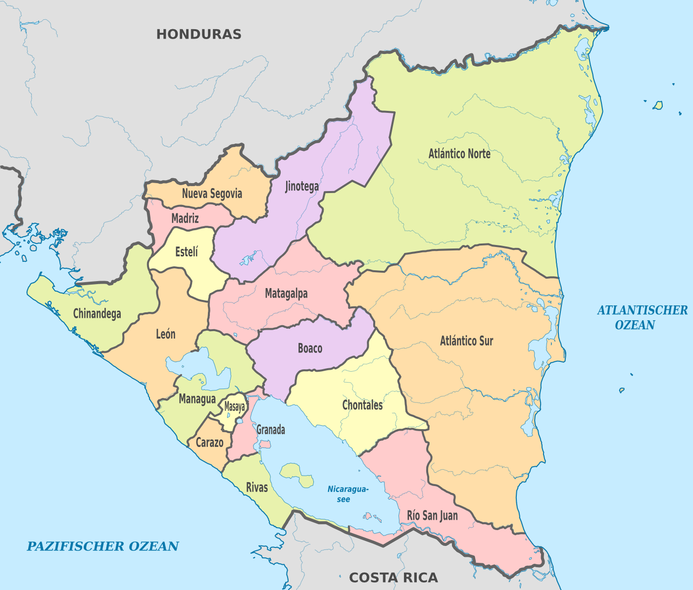 Mapa De Nicaragua Con Nombres Departamentos Y Municipios Para Descargar E Imprimir