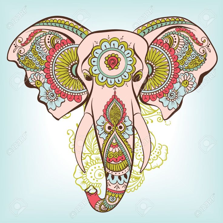 Vector Indian Decorative Elephant on the Henna Indian Ornaments