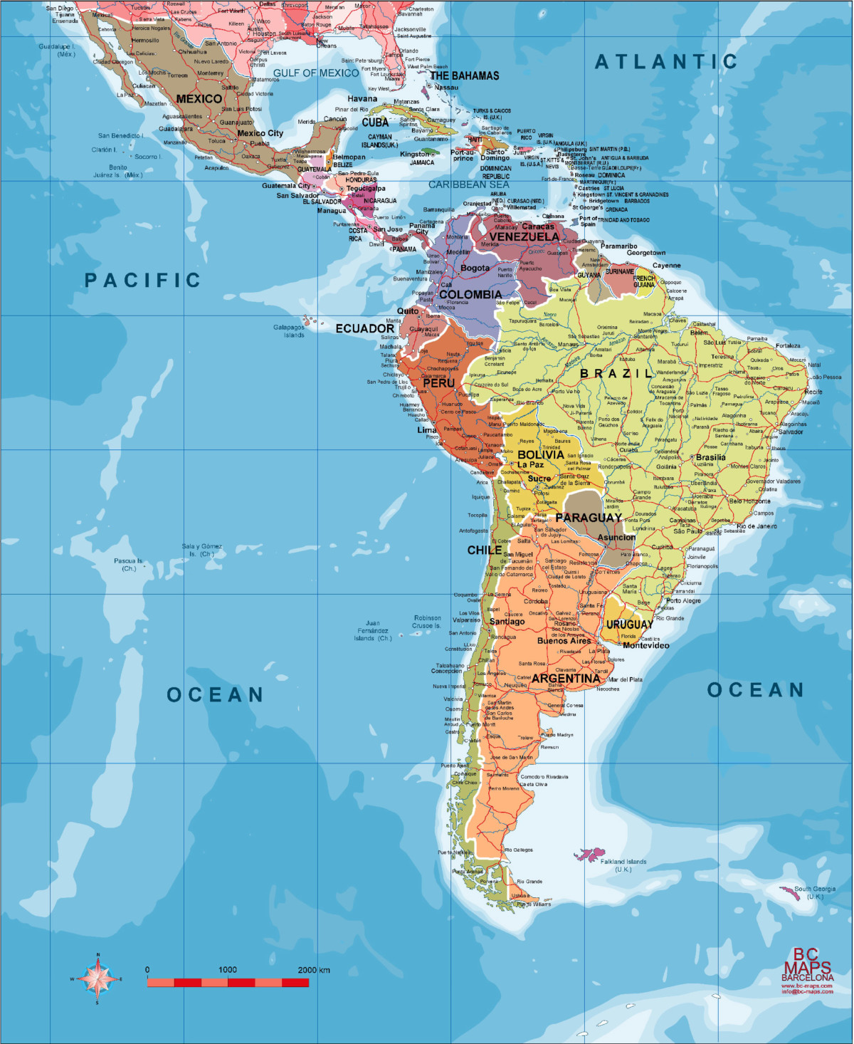 mapa politico de america latina con nombres