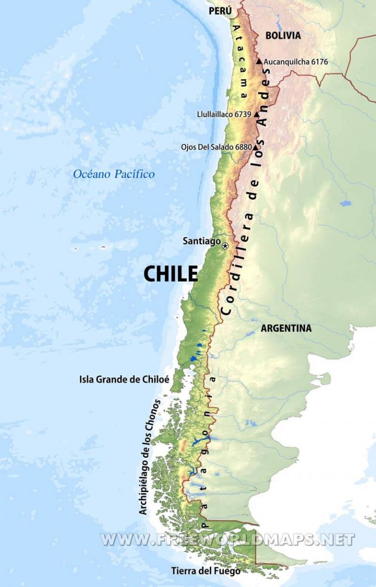 Información e imágenes con Mapas de CHILE Político, Físico y para Colorear