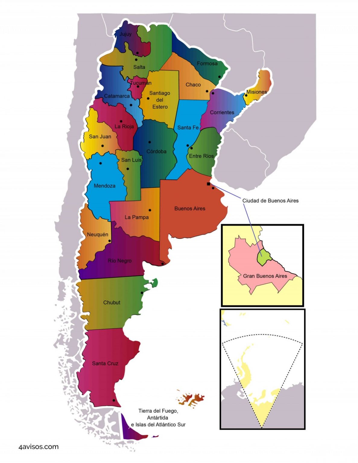 Mapa de Argentina con Nombres, Provincias y Capitales 【Para Descargar e