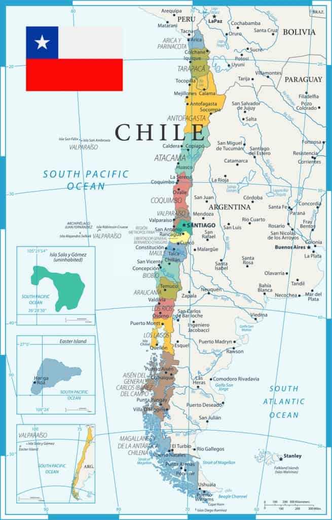 Mapa de Chile con Nombres, Regiones y Capitales 【Para Descargar e Imprimir】