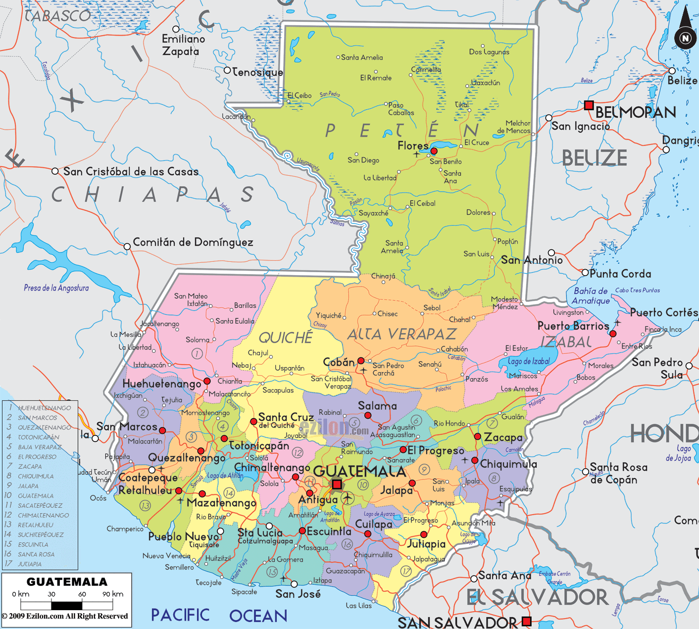 Mapa de Guatemala con Nombres, Departamentos y Municipios 【Para