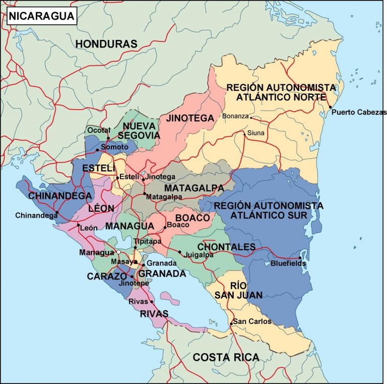 Mapa De Nicaragua Con Nombres Departamentos Y Municipios Para   1 768x761 