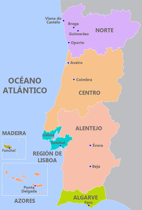 Mapa De Portugal Con Nombres Regiones Y Distritos 8658
